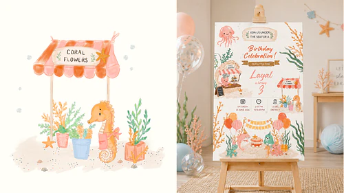 Under the Sea Invitation Canva Template & Clipart