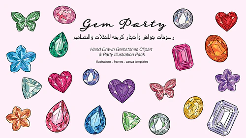 Gem Party - Hand Drawn Gemstone Clipart & Party Illustration Pack