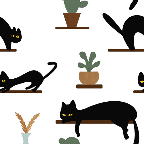 Playful Cats and Plants Pattern