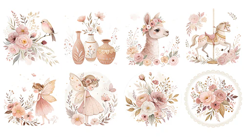 Boho Watercolor Clipart PNG Set for Nursery & Floral