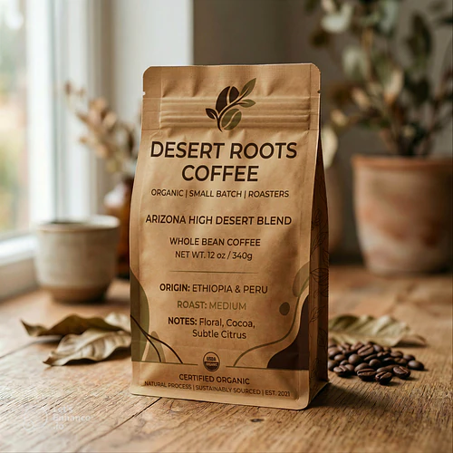 Premium Kraft Coffee Pouch Mockup – Organic Branding Packaging PSD - Kraft Coffee Bag (Organic Brand)