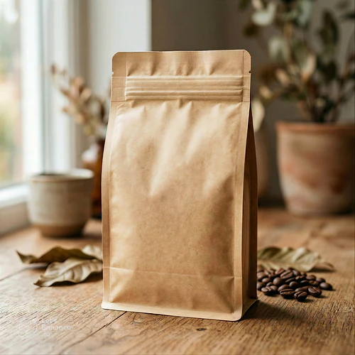 Premium Kraft Coffee Pouch Mockup – Organic Branding Packaging PSD - Kraft Coffee Bag (Organic Brand)