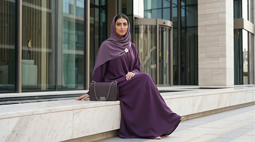Elegant GCC Woman Posing Amidst the Timeless Beauty of Marble City