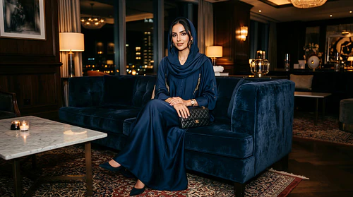 Elegant GCC Woman Enjoying a Night Out at the Velvet Lounge