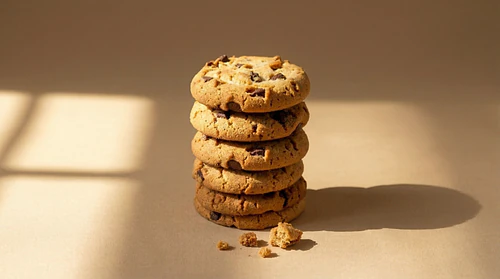 Fresh Chocolate Chip Cookies Stack in Soft Daylight